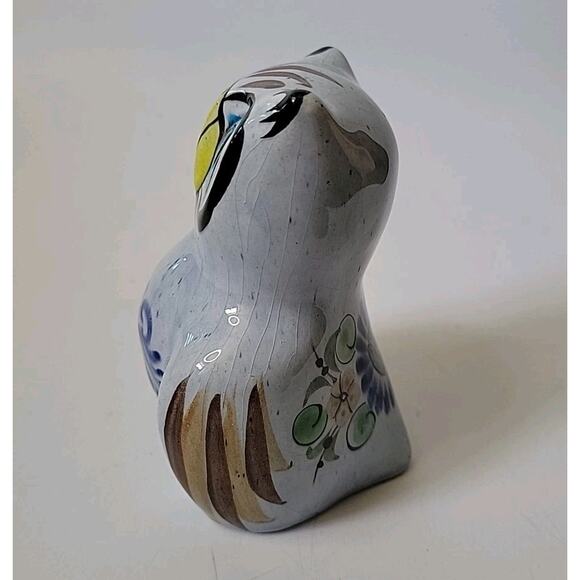 Vintage Talavera Owl Figurine 5" Hand Painted Glazed Ceramic Bohemian Folk Art - Picture 2 of 9